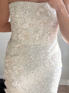 White sequin strapless midi dress